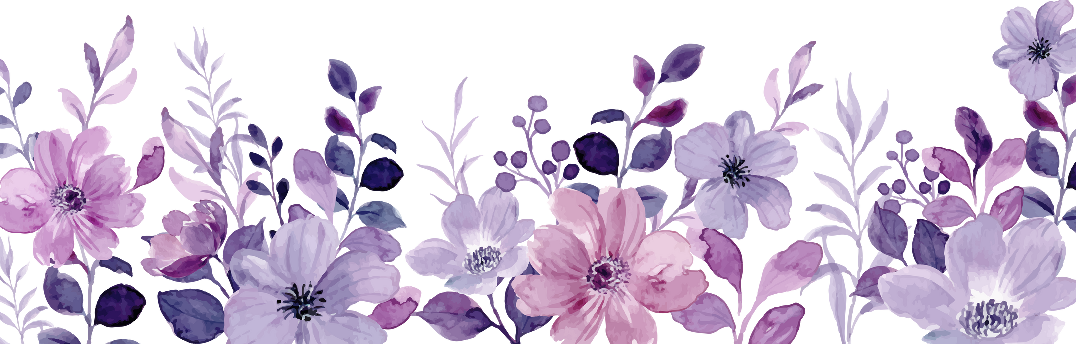 Watercolor purple flower border